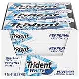 Trident White Peppermint Sugar Free Gum, 9 Packs of 16 Pieces (144 Total Pieces)