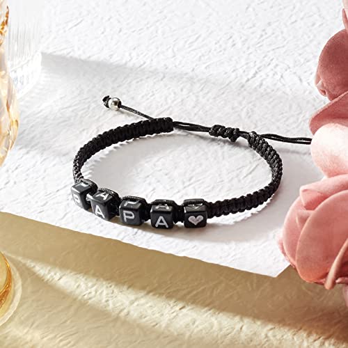 Image of Braided Rope Bracelet Adjustable Jewelry for Family Sisters Mom Grandma BFF | Adjustable black woven rope bracelets with personalized letter engraving.gifts for family, sisters, grandma & best friends