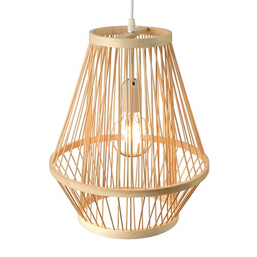 BAYCHEER Retro Single Light Pendant Light Corridor Bamboo Lantern Ceiling Light Pendants Fixture Hanging Lighting with Shape Rattan for Teahouse Dining Room in Beige - Image 5