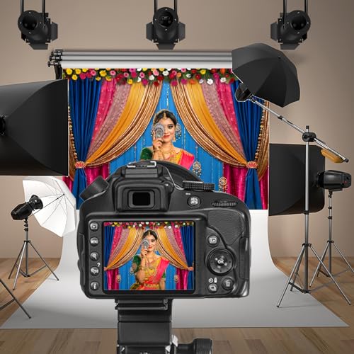 Image of 5x3ft India Style Backdrop Photography Curtain Flower Garland Photography Background India Hindu Wedding Traditional Banner Diwali Pooja Decorations for Bride Couple Portrait Props