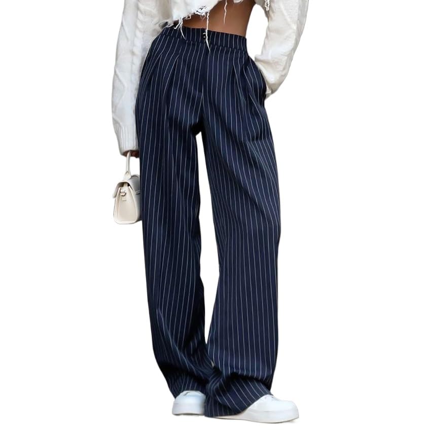 【新品未使用】TELMA WASHI Stripe Wide Pants 34 Kedera Womens Striped Pants High Waisted Jeans Cropped Fun
