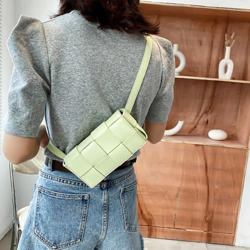 Image of Mini Woven Crossbody Bag for Women, Square Shoulder Handbag Leather Clutch Purse Cute Fanny Packs with Adjustable Belt