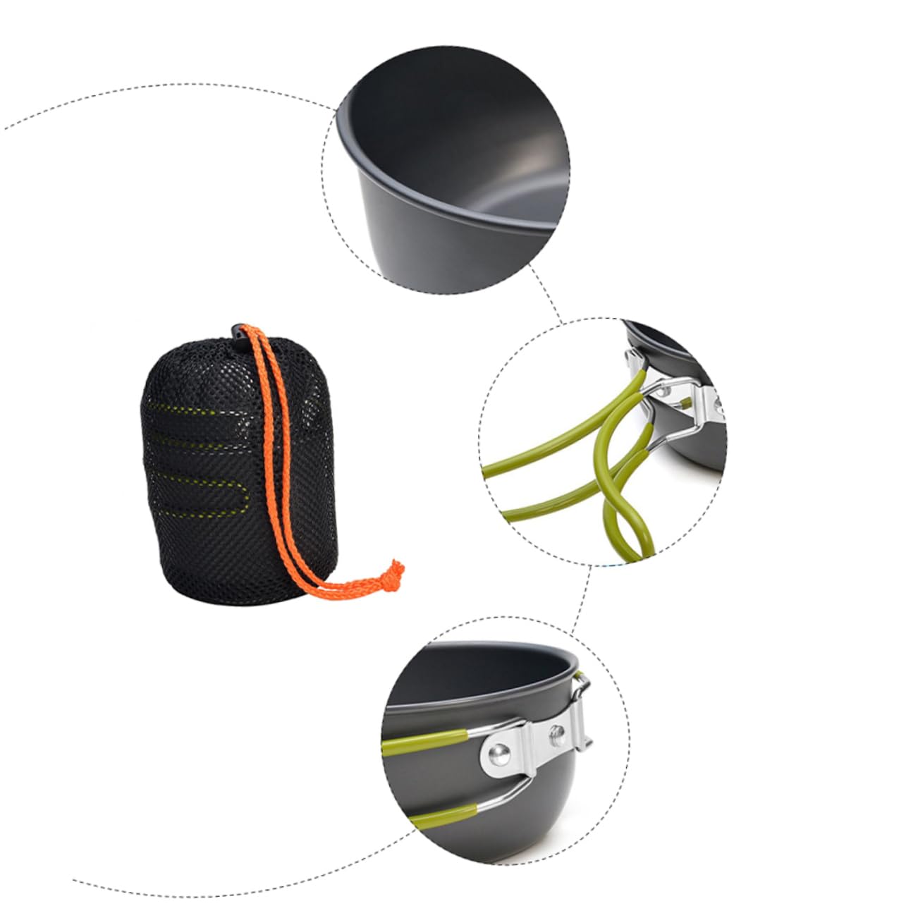 Mikikit 1 Set Outdoor Cooking Utensils Lightweight Aluminium Alloy Camping Cookware with Green Handle Durable Portable Easy to Clean for Camping and Outdoor Activities