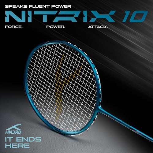 Image of Hundred Nitrix 10 Badminton Racket (Strung) | Carbon Fiber Frame | Head-Heavy Attacking Racket | Flexible Shaft for Powerful Smashes | Max Tension 30 lbs | Full Cover Included