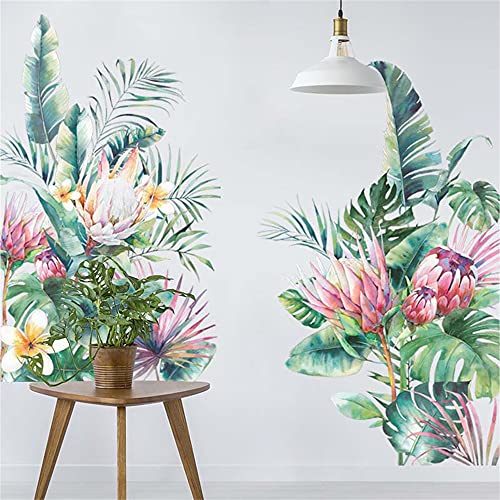 Tropical Leaf Green Leaves Flower Wall Decals Monstera Palm Tree Leaf Plants Wall Stickers Bedroom Living Room Tv Wall Door Decor Murals (Tropical Leaf Flower) #TOP4
