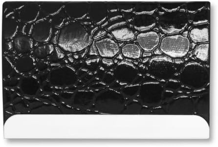 Black Crocodile Like Silver Frame Business Card Holder Case Magnetic Snap Closing