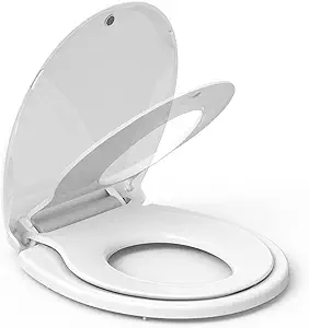 Round Toilet Seat with Toddler Seat, PP Safe Material, 2 in 1 Toilet Seat for Family Built-in Baby Seat Removable, 17inch,Soft Close + Easy Clean(White)