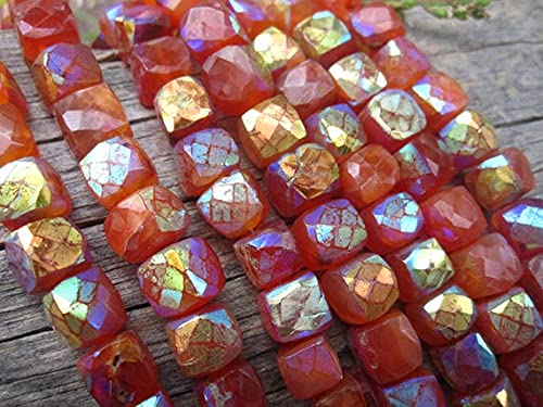 Cubes de cornaline facettes 7mm LKBEADS pour reparer et creer vos colliers
