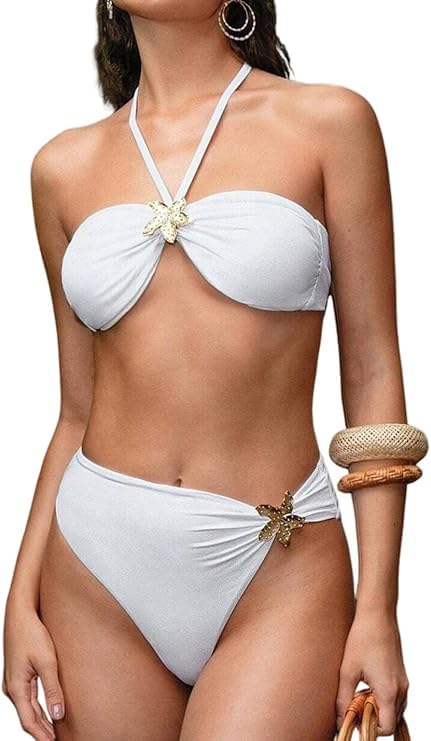 SherryDC Women's Solid Scoop Neck Push Up Padded Brazilian Thong Bikini Swimsuit Bathing Suit