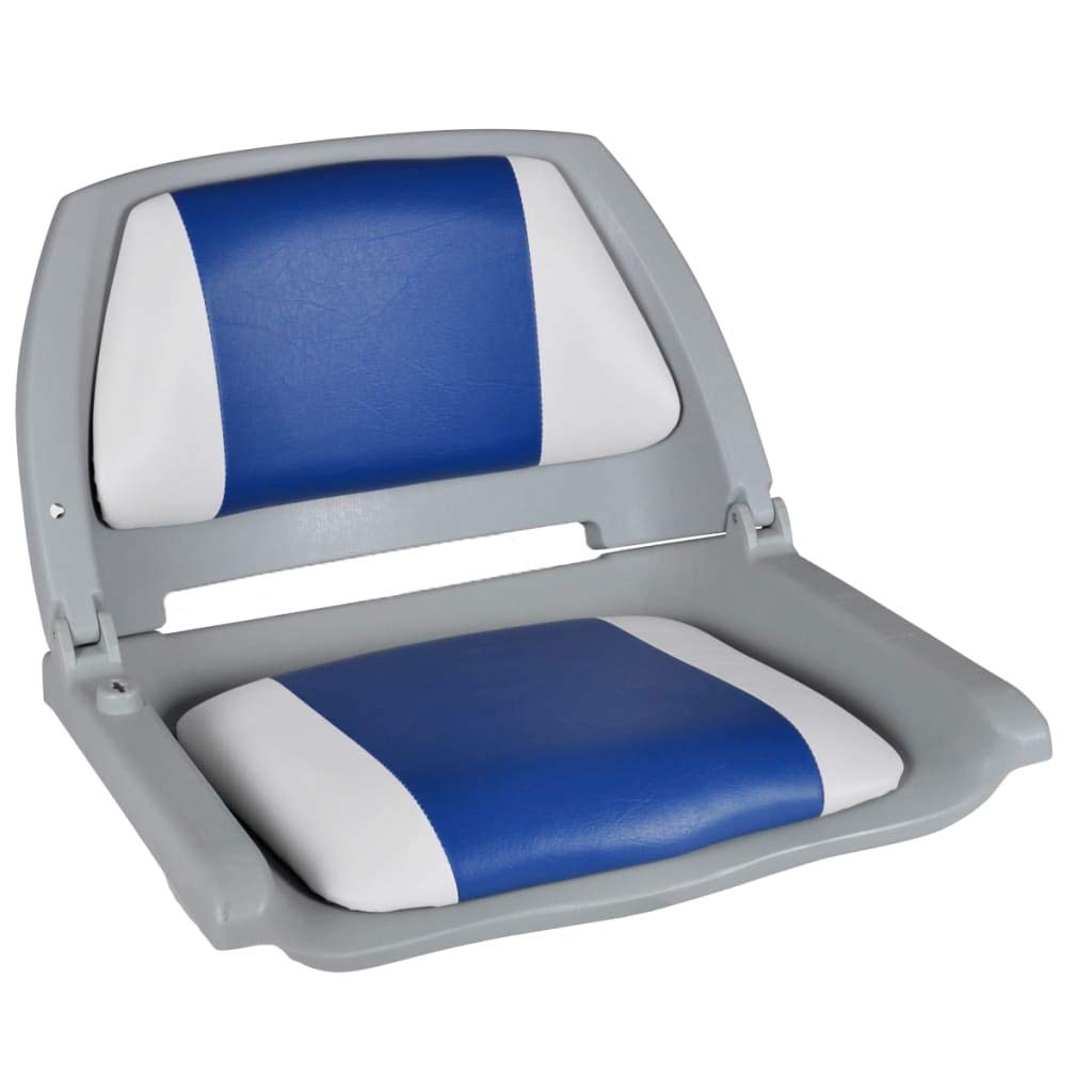Set di 2 sedili pieghevoli per barche da pesca, sedie da barca, con cuscino blu e bianco, in PVC, resistenti alle intemperie