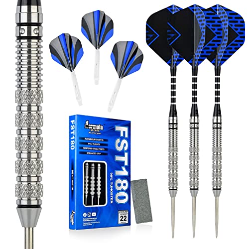 Formula Sports 90% Tungsten Darts Metal Tip Set 21g/22g/23g/24g Professional Steel Tip Darts Set with Aluminum Shafts Tungsten Barrels Extra Flights Dart Sharpener Gift Box