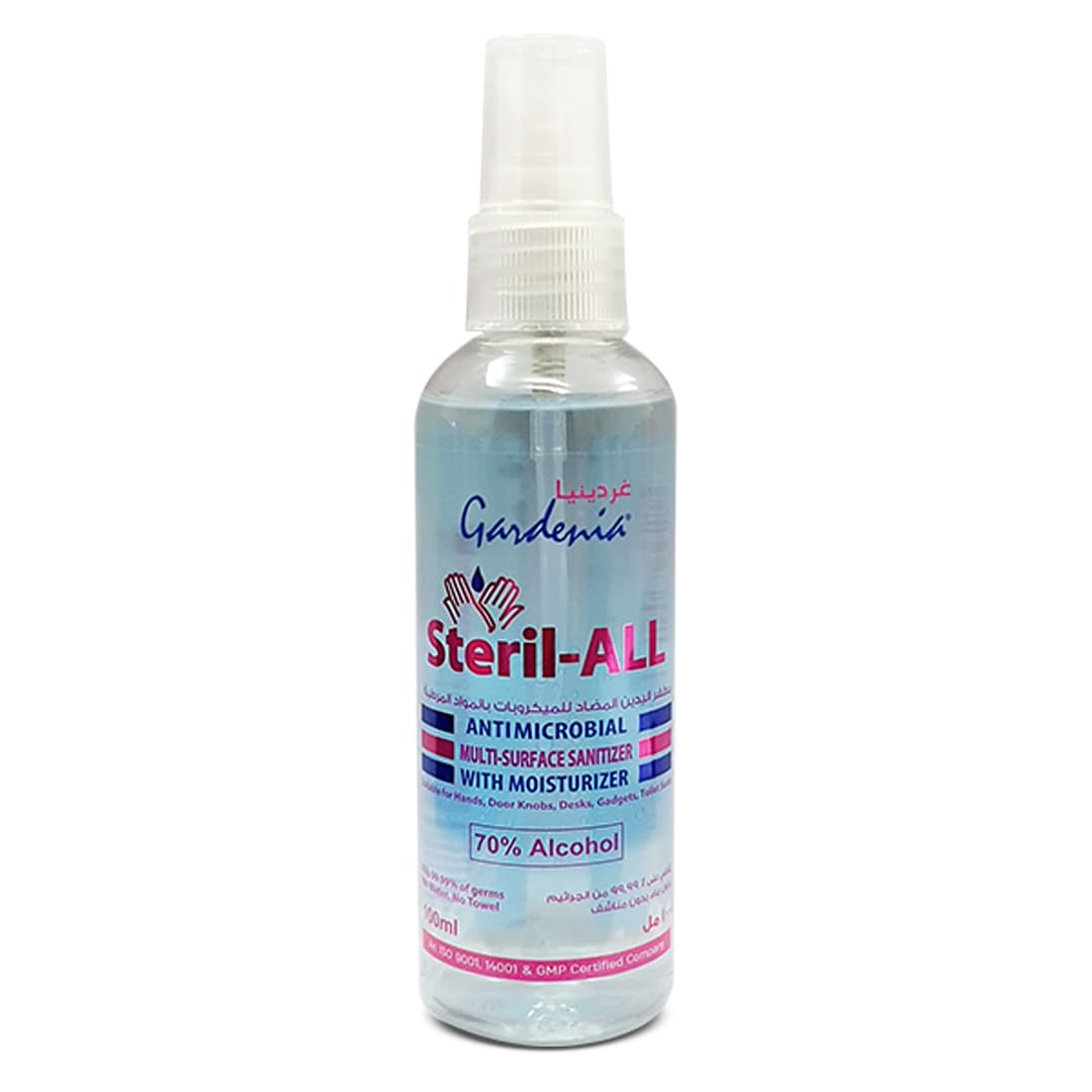 Steril-All Hand Sanitizer Spray (100ml) – 70% Alcohol, Multi-Surface & Hand Sanitizer with Moisturizer, Lemongrass Scent, Non-Sticky, Travel-Friendly
