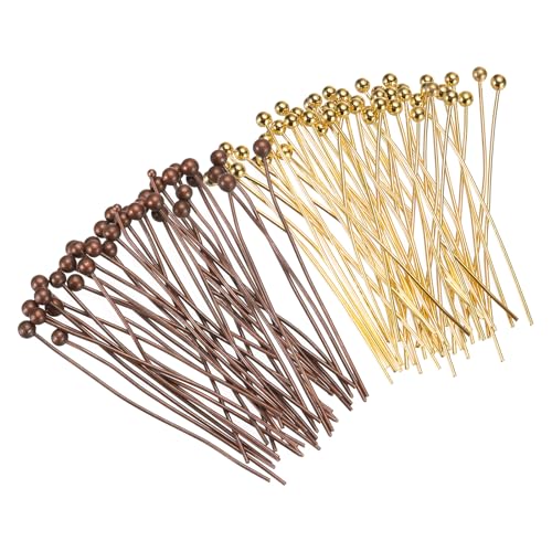 MECCANIXITY 200Pcs Plated Ball Head Pins Jewelry Making 24 Gauge 30mm Wire Head Pins Brass Ball Head Pins End Head Pins for DIY Craft Necklaces Bracelets Earrings, Purple Bronze and Gold