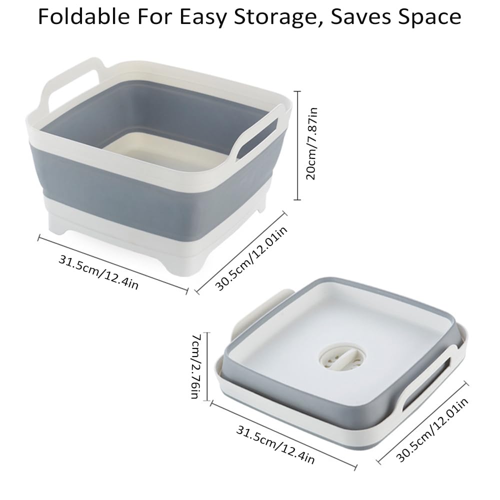 Bassine à vaisselle pliable avec poignées et bouchon de vidange, lavabo portable pour évier de cuisine, camping-car, camping