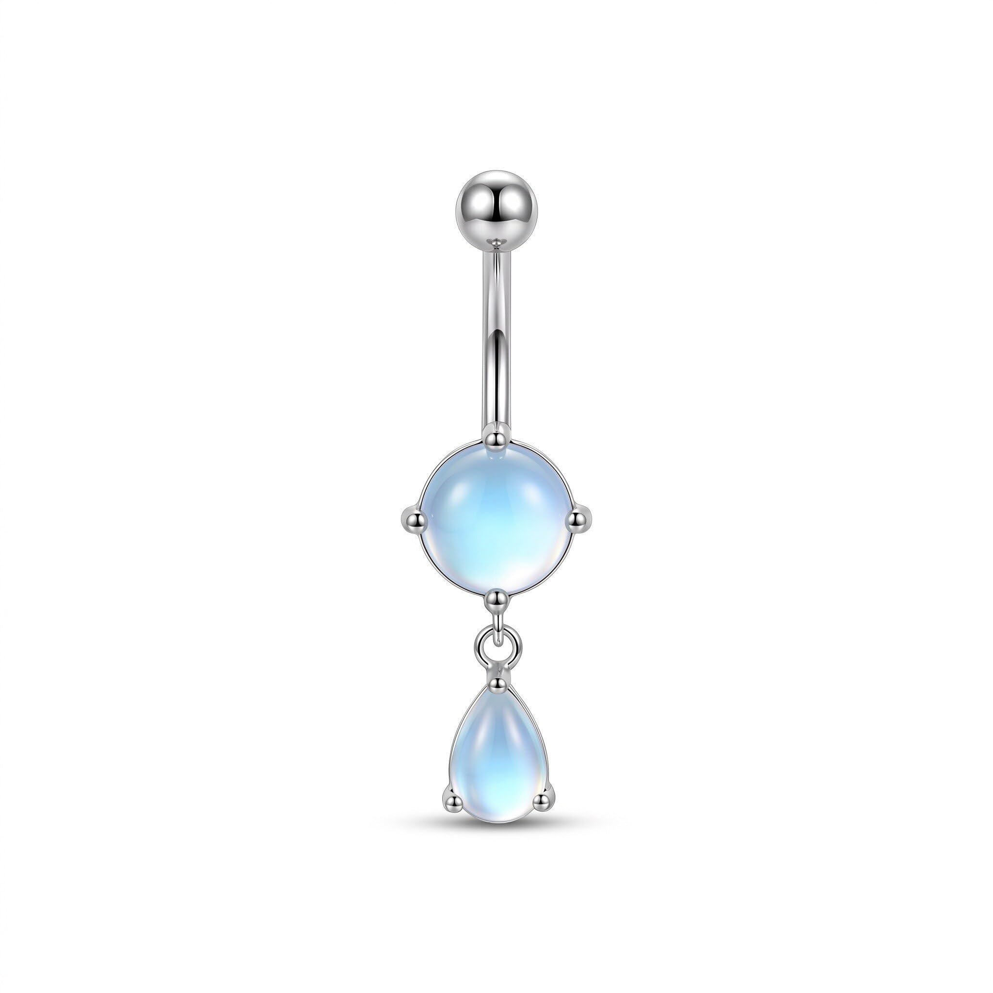 Piercing para ombligo con piedra lunar para mujer, plata de ley 925, 14 g, diseño elegante