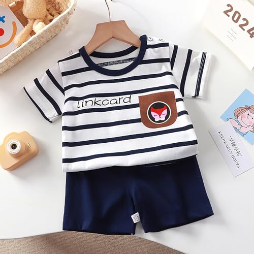 Toddler Baby Boys 2 Piece Outfit Cartoon Striped Short Sleeve 2pcs Set Elastic Waist Shorts Cute Kids3