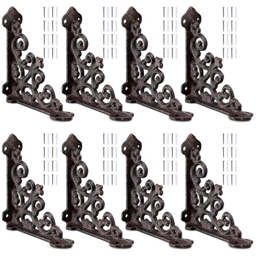 Blulu 8 Pack Cast Iron Brackets Antique Style Shelf Brackets with Screws 3 7/8' x 3 7/8' Decorative Wall Mount Mental Shelving Heavy Duty Victorian Style Shelf(Iron Gray)
