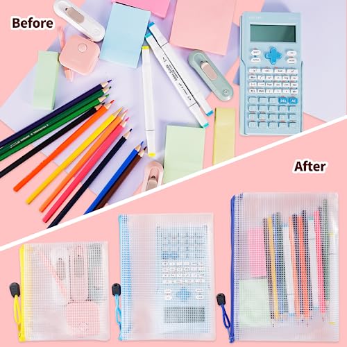 image for 24pcs Mesh Zipper Pouch Bags - 8 Sizes Plastic Zipper Pouches for Orga