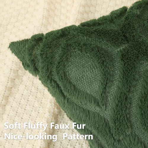 decorUhome Throw Pillow Covers 22x22 Inch Set of 2, Soft Plush Decorative Faux Fur Forest Elf Solid Couch Pillow Covers, Accent Farmhouse Neutral Square Euro Pillow Cases for Sofa Bed Living Room