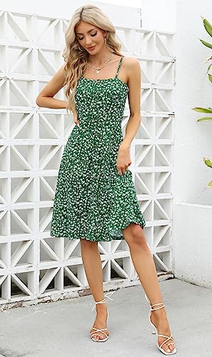 Image of Berydress Women's Casual Beach Summer Dresses 2026 Solid Cotton Flattering A-Line Spaghetti Strap Button Down Midi Sundress