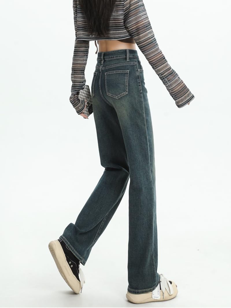 Pantalones para Mujer Rectos Delgados Verano Pierna Ancha Ajustados Jeans Tiro Alto Pantalones