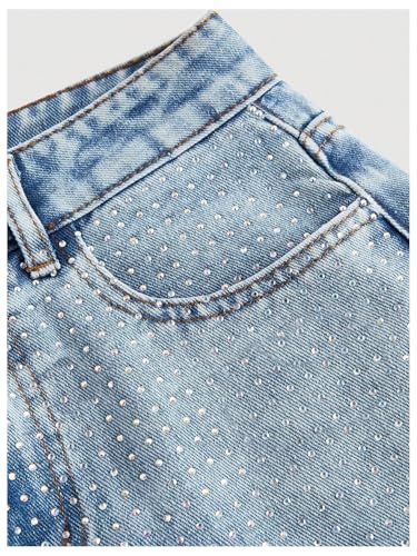 Verdusa Women's Glitter Rhinestone Baggy Jeans High Waisted Wide Leg Loose Denim Pants3