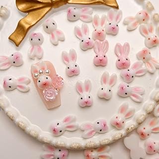 Easter Day Nail Charms Pink Rabbits Head Nail Art Charms 3D Resin Cute Bunny with Nail Gems Easter Gifts Decor Cute Nail Charms for Acrylic Nails Supplies for DIY Manicure Nail Art Decoration 30pcs