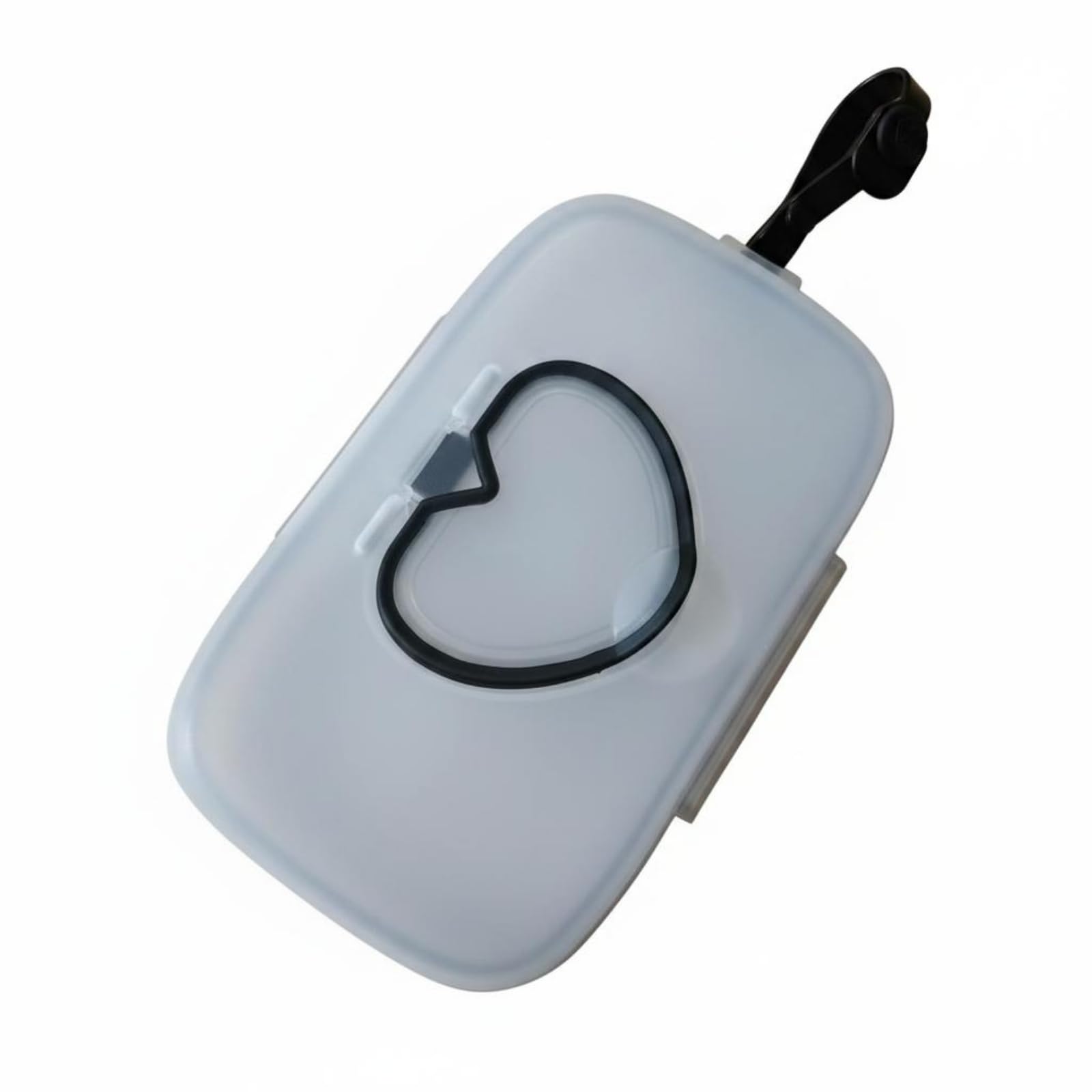Heart-Shaped Opening Wet Wipe Container Compact Travel Wipe Case Snap-Clasp Travel Tissue Holder Handheld Strap for Going Out, White Black-image-21