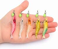 Kit 5 Iscas Camarão Artificial Silicone Com Anzol Luminosa 8cm 5g Para Pesca Robalo Tucunaré Traíra Corvina