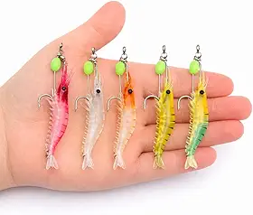 Kit 5 Iscas Camarão Artificial Silicone Com Anzol Luminosa 8cm 5g Para Pesca Robalo Tucunaré Traíra Corvina