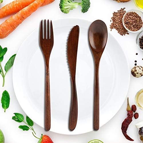 Reusable Bamboo Cutlery Set, Portable Spoon Fork Knife Camping Tableware Travel Flatware Combo Kit Kitchen Cooking Tools Eco Friendly Sustainable for Lunch Boxes Workplace School Picnic