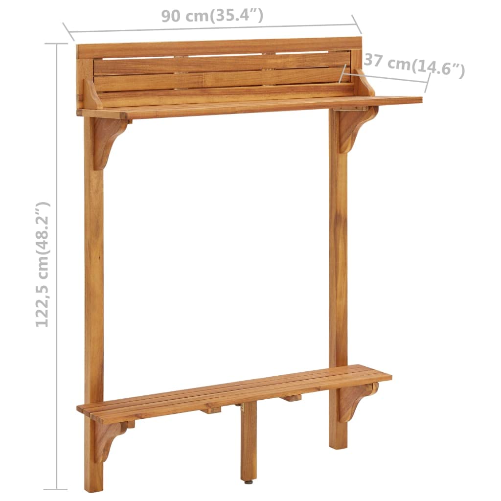 Générique Table de Bar Balcon 90x37x122,5 cm Bois d'Acacia Massif
