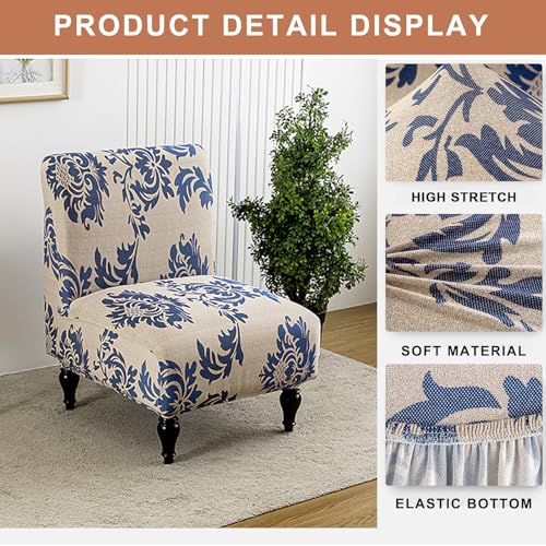 Image of Eco-Ancheng Armless Chair Slipcover Removable Armless Accent Chairs Covers Washable Armless Slipper Chair Slipcover Printed Armless Chair Furniture Protector Covers for Living Dining Room Hotel