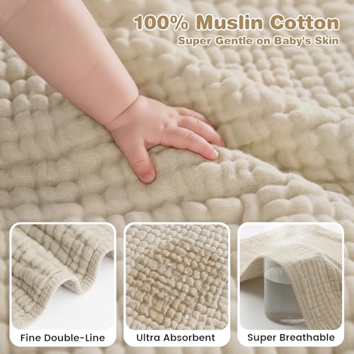 Image of Hooded Baby Bath Towels for Newborn, 2 Pack - 6-Layer 100% Muslin Cotton, Soft Absorbent Baby Towels with Hood for Babies, Infants & Toddlers, Large 32x32 Inch Unisex Newborn Baby Bath Essentials