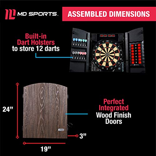 MD Sports Bristlesmart Smart Dartboard Cabinet With Digital X/O Cricket Scorekeeping and Steel Tip Dart Set - Thumbnail 2