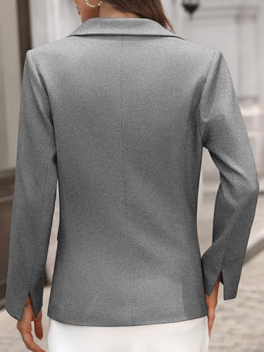 ELLEVEN Women’s Herringbone Tweed Blazer – Slim Fit Business Casual Work Jacket with Flap Pockets, Long Sleeve3