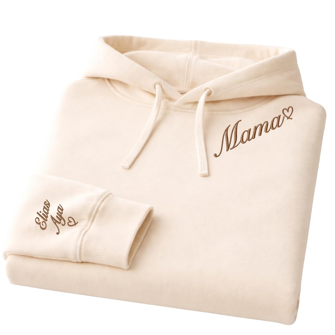 Generisch Sweat à capuche brodé pour maman, noms d'enfants personnalisés sur la manche