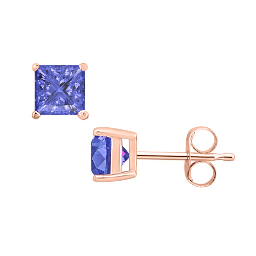 Princes Cut Created Tanzanite (7mm) Solitaire Stud Earrings 14K Rose Gold Over .925 Sterling Silver (B07L73H7QX) Amazon Price History, Amazon Price Tracker