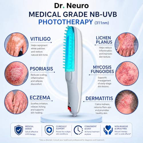 Image of Dr. Neuro NarrowBand UVB Phototherapy Device with 311nm NBUVB Lamp | 5-Year Warranty | Home Treatment for Vitiligo, Psoriasis, Eczema & Dandruff | Safety UV Goggles And User Manual Included | Blue UV Light (White & Grey)