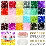 8mm Glass Beads Jewelry Making Kit, 24 Colors Crystal Beads for Bracelets Round Beads DIY Crafts with Spacer Beads Accessories