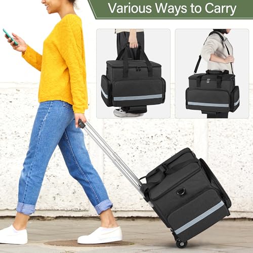 Image of CURMIO Rolling Teacher Tote Bag with Wheels for Teaching, Office, Black | Work Bag for Women, Teacher Uility Tote Bag, Large Capacity