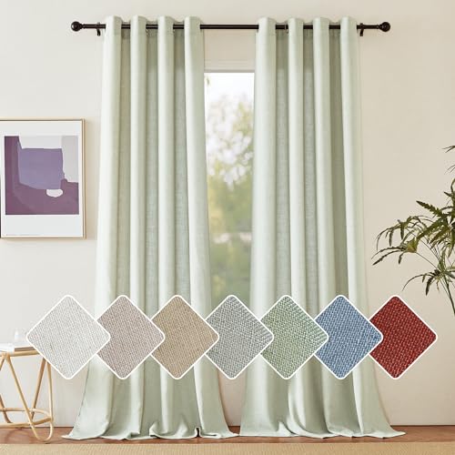 PONY DANCE Rideaux Voilage - Rideau Lin Naturel Draperies Demi Transparent Décoration de Salon Maison Romantique avec Oeillets, Largeur 140cm sur Hauteur...