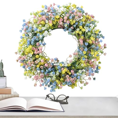 Artificial Easter Wreath with Baby's Breath, 30cm Muticolor Outdoor Wreath, Easter Gypsophila Garland For Front Door, Party Supplies, Offices, Home