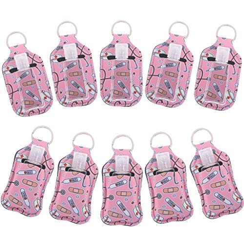 Poluka 10 x 30 ml nachfüllbare Plastikflaschen mit kreativem Muster, abnehmbare Schutzhülle, wiederverwendbare tragbare Reiseflaschen, Schlüsselanhänger-Design, keine Flüssigkeit Cover