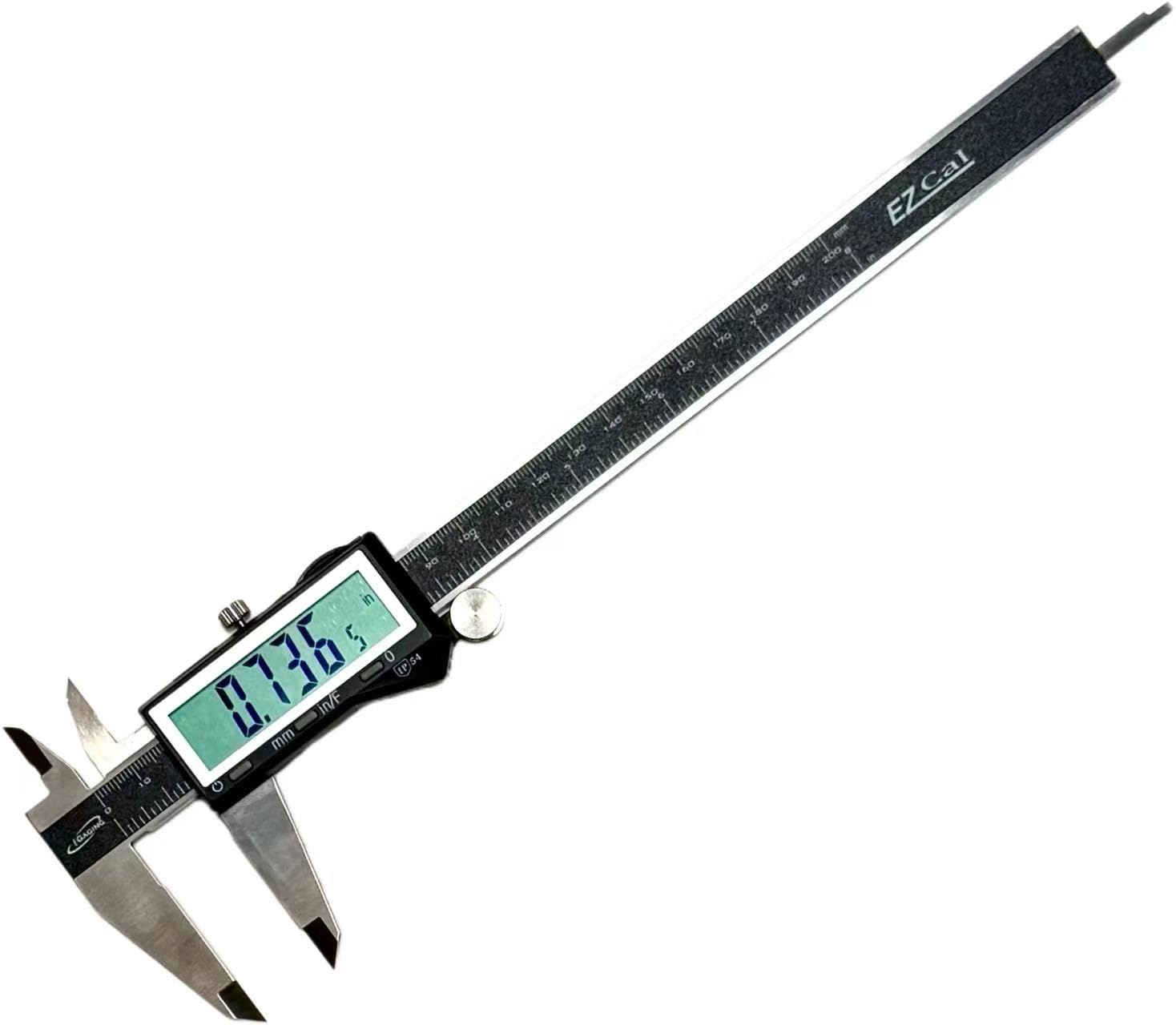 iGAGING EZCal Digital Caliper 0-8"/200 mm - IP54 Electronic Caliper with Extra-Large LCD Display - Quick & Accurate Measurements in Inch, Metric, &
