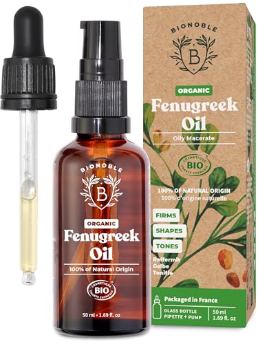 BIONOBLE Organic Fenugreek Oil for Breast Growth - Firms and Shapes Breasts and Buttocks - 100% Natural Origin, Odorless Seed Oil Macerate - Fenugreek Extract - Glass Bottle, Pipette, Pump - 50ml