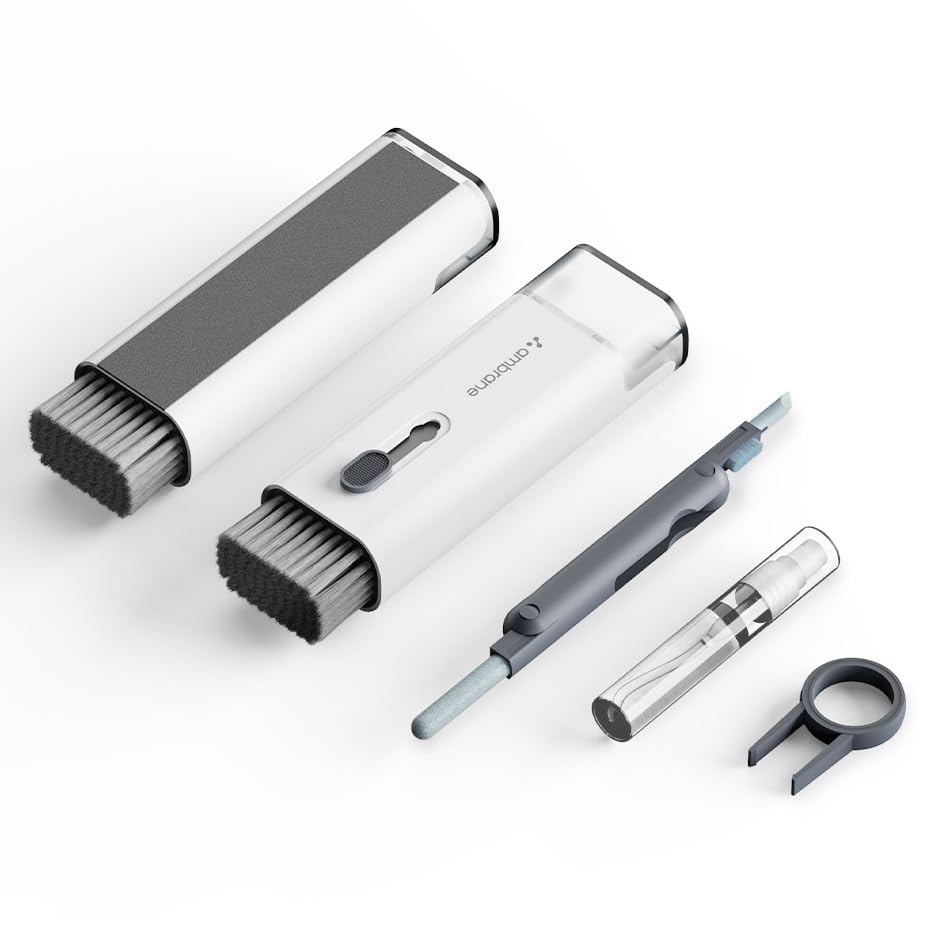 Ambrane 7-in-1 Cleaning Kit | All-in-One Keyboard Cleaning Kit with Brush & Cleaner for Bluetooth, AirPods, Laptop, Tablet, Phone, iPad, Smartwatch, MacBook, Earbuds & PC Accessories (ACK-02 White)