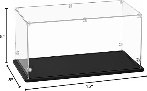 Miniatura 7 de Vitrina de acrílico de 15 x 8 x 8 pulgadas, caja de exhibición de acrílico de 0.118 in de grosor con base de madera negra, escaparate transparente a