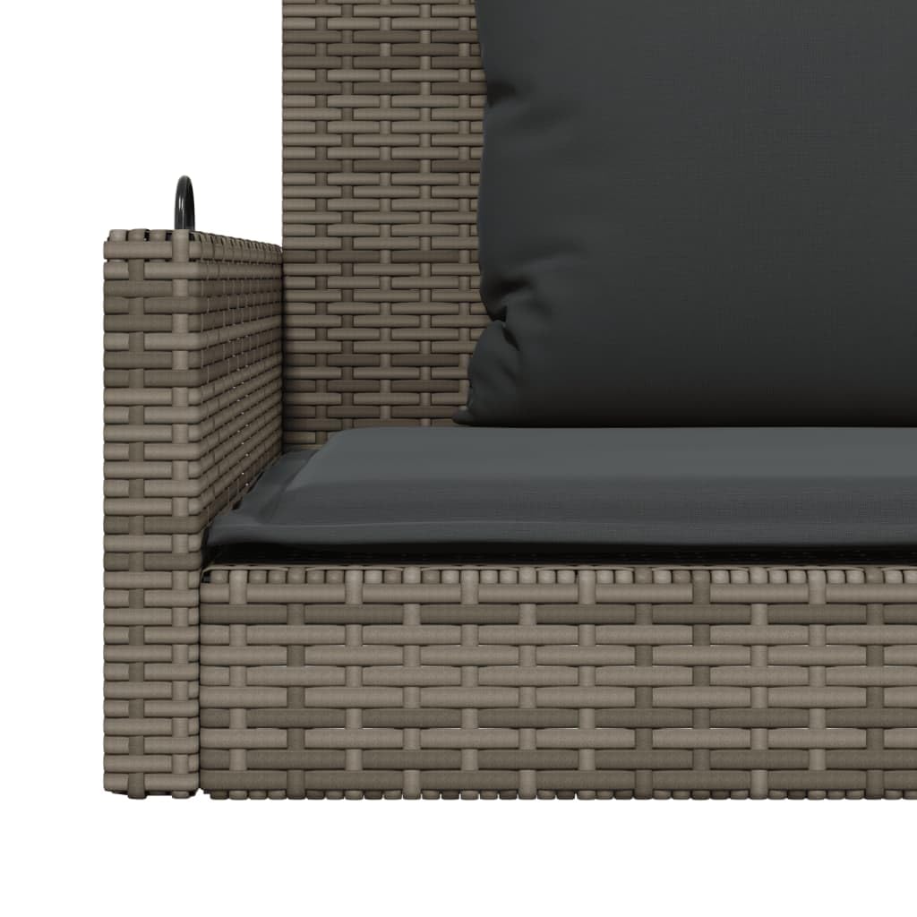 Banco balancín gris 119 x 56 x 48 cm de ratán sintético con cojín acolchado, resistente a la intemperie, para balcón, terraza y jardín, banco de asiento relajante con función balancín