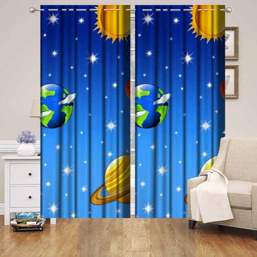 Image of Space Theme Digital Curtain for Schools /Kids Room Parde for Door 7 feet Long Set of 1